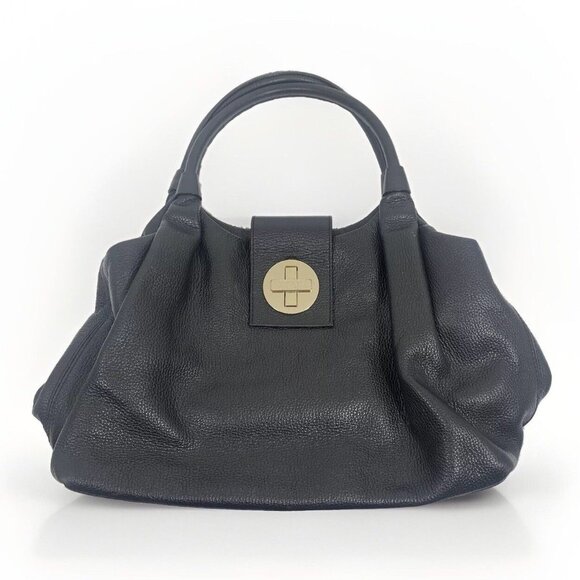 VTG Kate Spade Turn Lock Pebbled Black Satchel Leather Shoulder Bag Purse FLAW - Picture 1 of 12